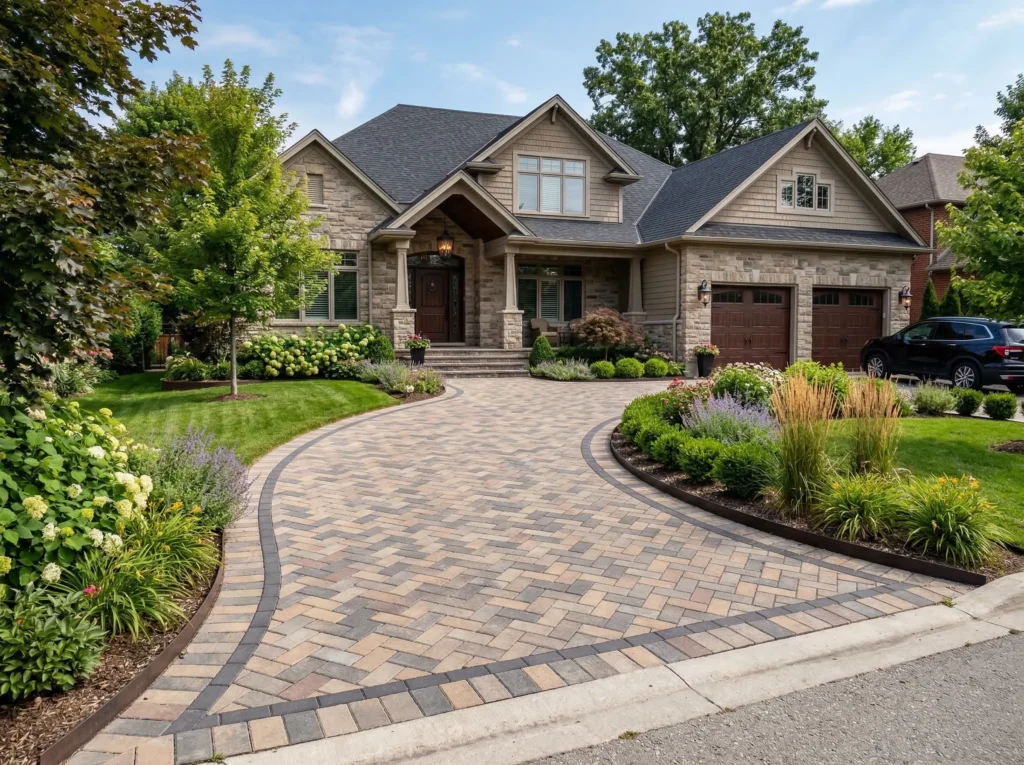 Full-depth driveway replacement in Rehoboth, DE, utilizing woven geotextile sub-grade fabric, compacted CR-6 aggregate base, and 80mm heavy-duty pavers to prevent sinking in coastal sand.